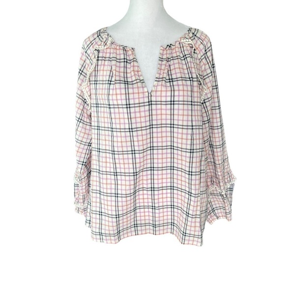 J. Crew - NWT Plaid Ruffle Trim Peasant Top Blouse Sz S - Picture 4 of 11